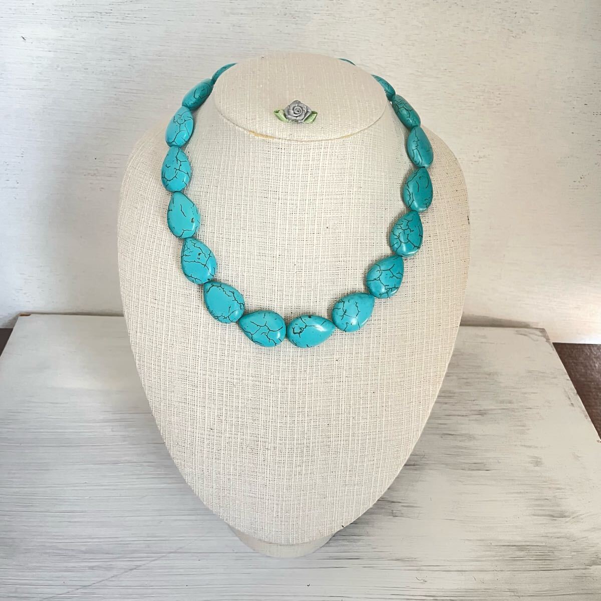 ターコイズブルー(涙型)ネックレス☆アジャスト付き_画像2