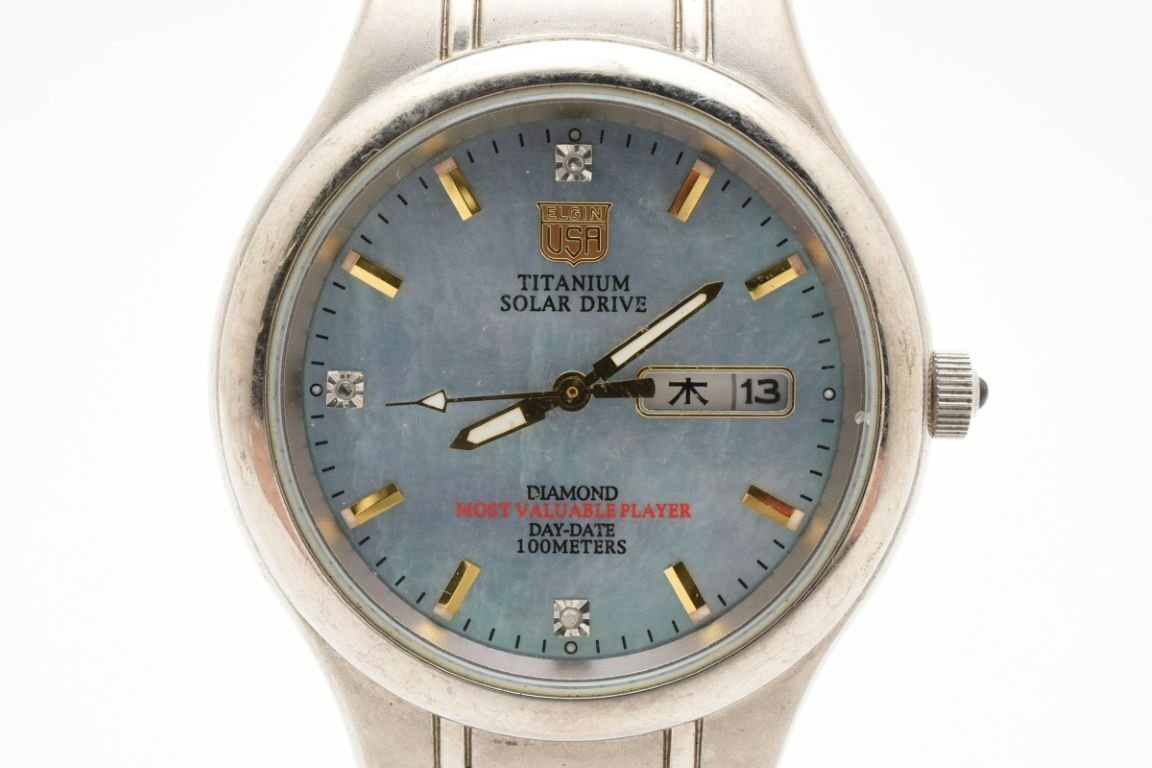 稼働品 エルジン シェル文字盤 石付き デイデイト チタン 稼働品 エルジン シェル文字盤 石付き デイデイト チタン