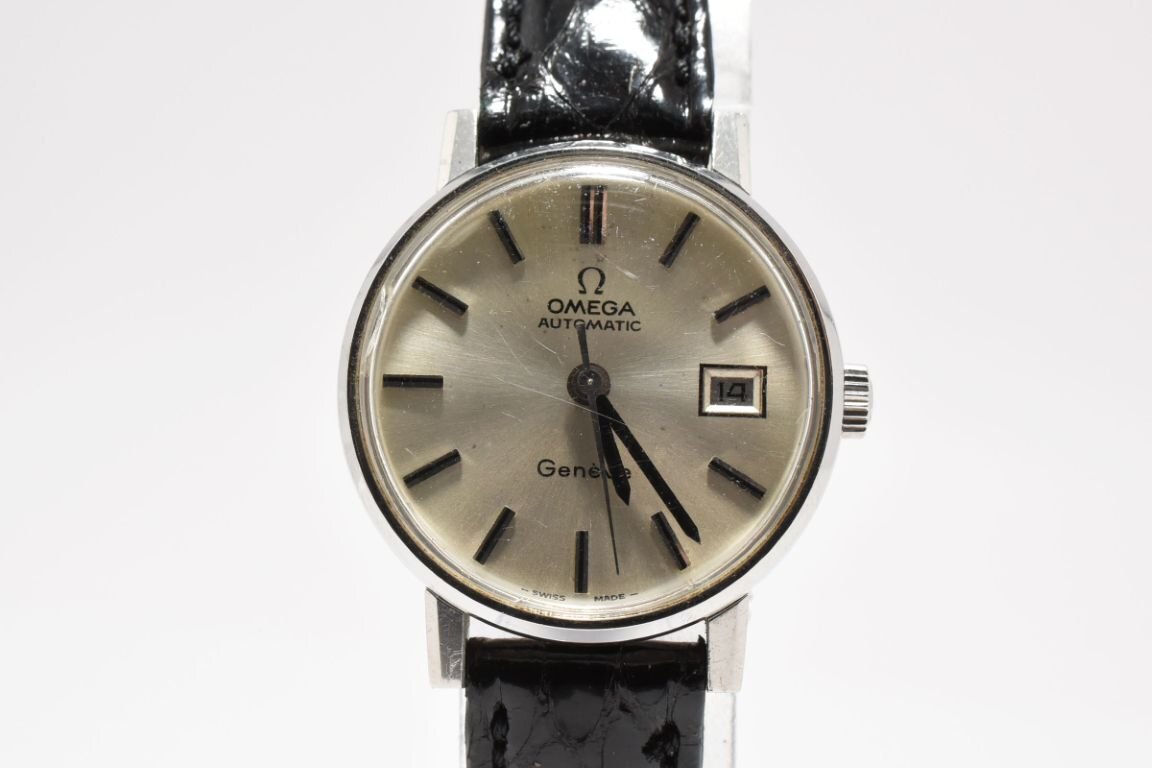 稼働品 オメガ Geneve ジュネーブ デイト シルバー ラウンド 手 稼働品 オメガ Geneve ジュネーブ デイト シルバー ラウンド 手