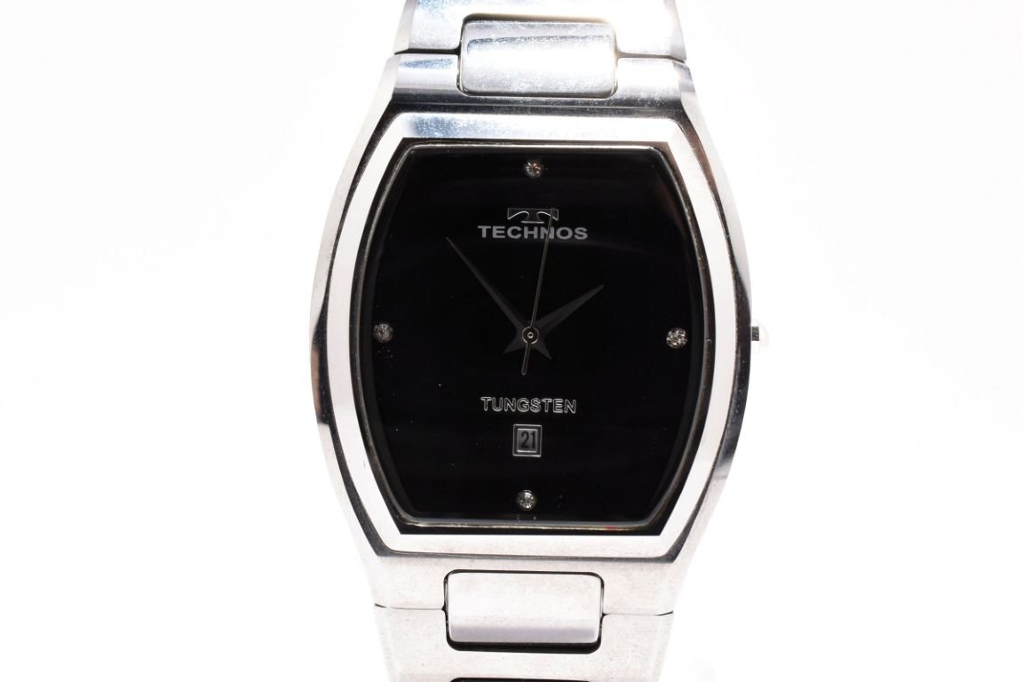テクノス T9289 トノー シルバー ブラック 3針 4P 石付き デイト テクノス T9289 トノー シルバー ブラック 3針 4P 石付き デイト
