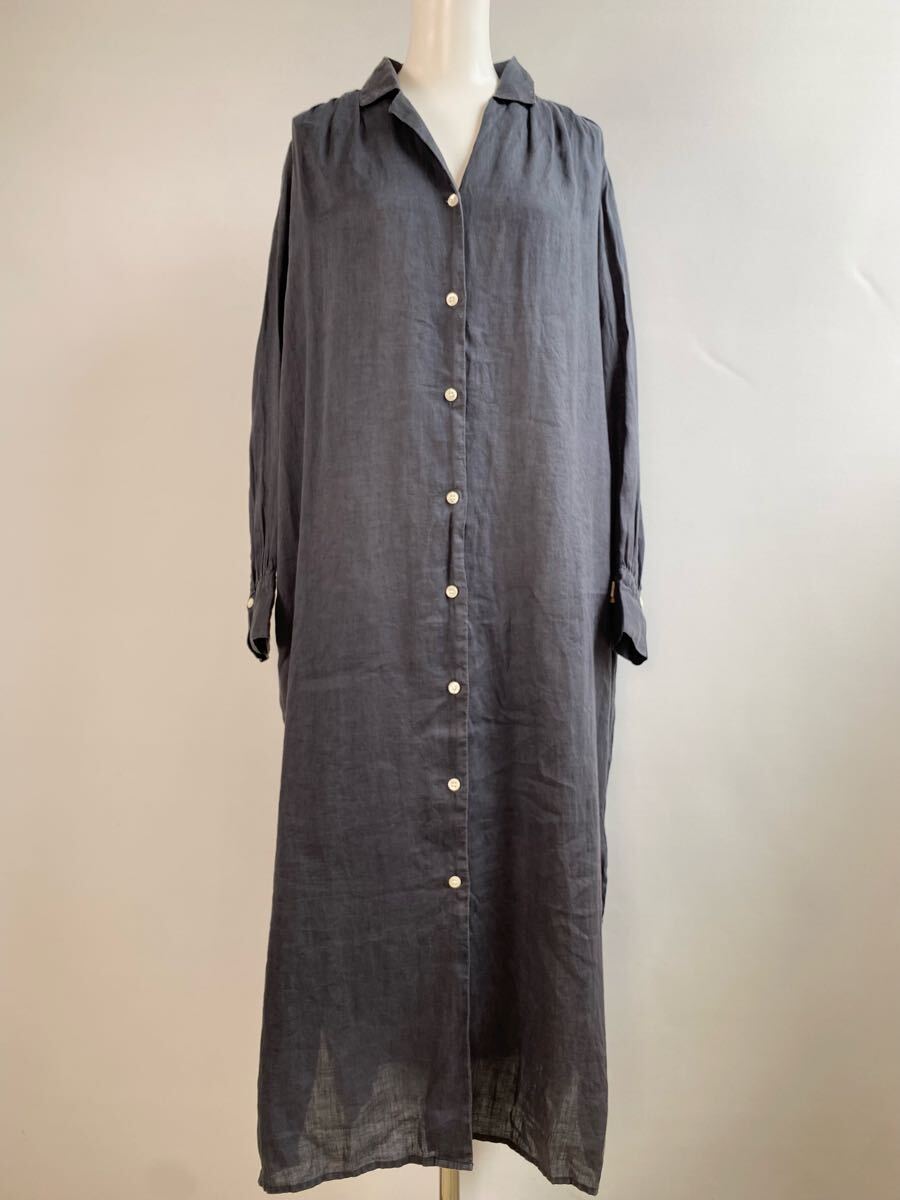 ★ FLANDERS LINEN for ADAM ET ROPE *ソフトな上質リネン* シャツ ワンピース 紺 ◆ フランダースリネン アダムエロペ ◆W15 UJやF9-29_画像1