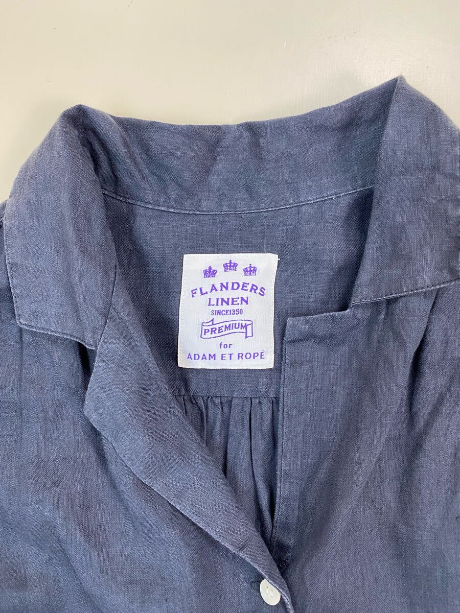 ★ FLANDERS LINEN for ADAM ET ROPE *ソフトな上質リネン* シャツ ワンピース 紺 ◆ フランダースリネン アダムエロペ ◆W15 UJやF9-29_画像3