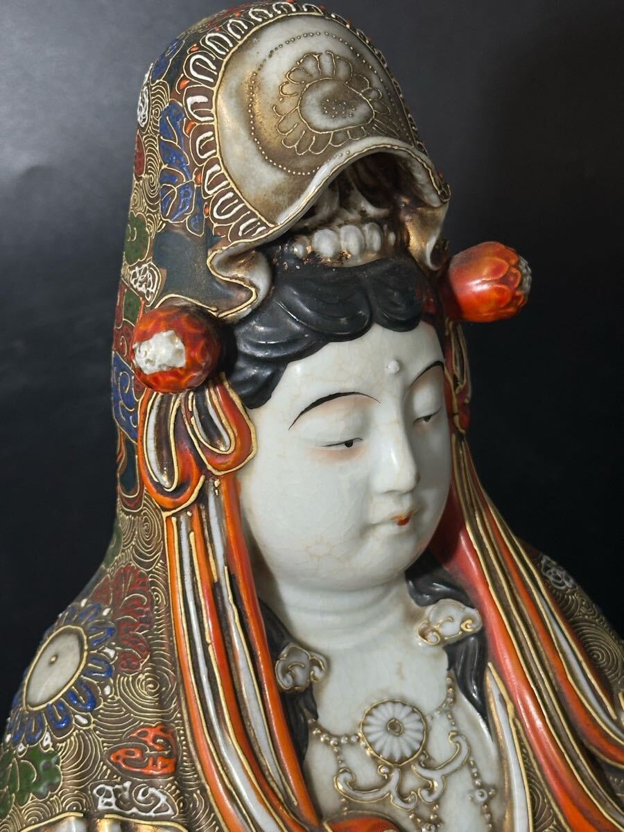 時代九谷焼 色絵金彩観音菩薩立像 緻密絵付 鳳凰瑞祥紋 古九谷 時代九谷焼 色絵金彩観音菩薩立像 緻密絵付 鳳凰瑞祥紋 古九谷
