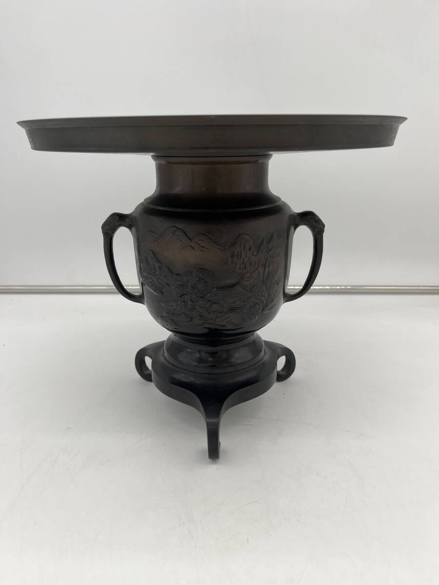 T1005 薄端 銅製 双耳 三足 花器 花瓶 花入 華道具 茶道具 中古 T1005 薄端 銅製 双耳 三足 花器 花瓶 花入 華道具 茶道具 中古