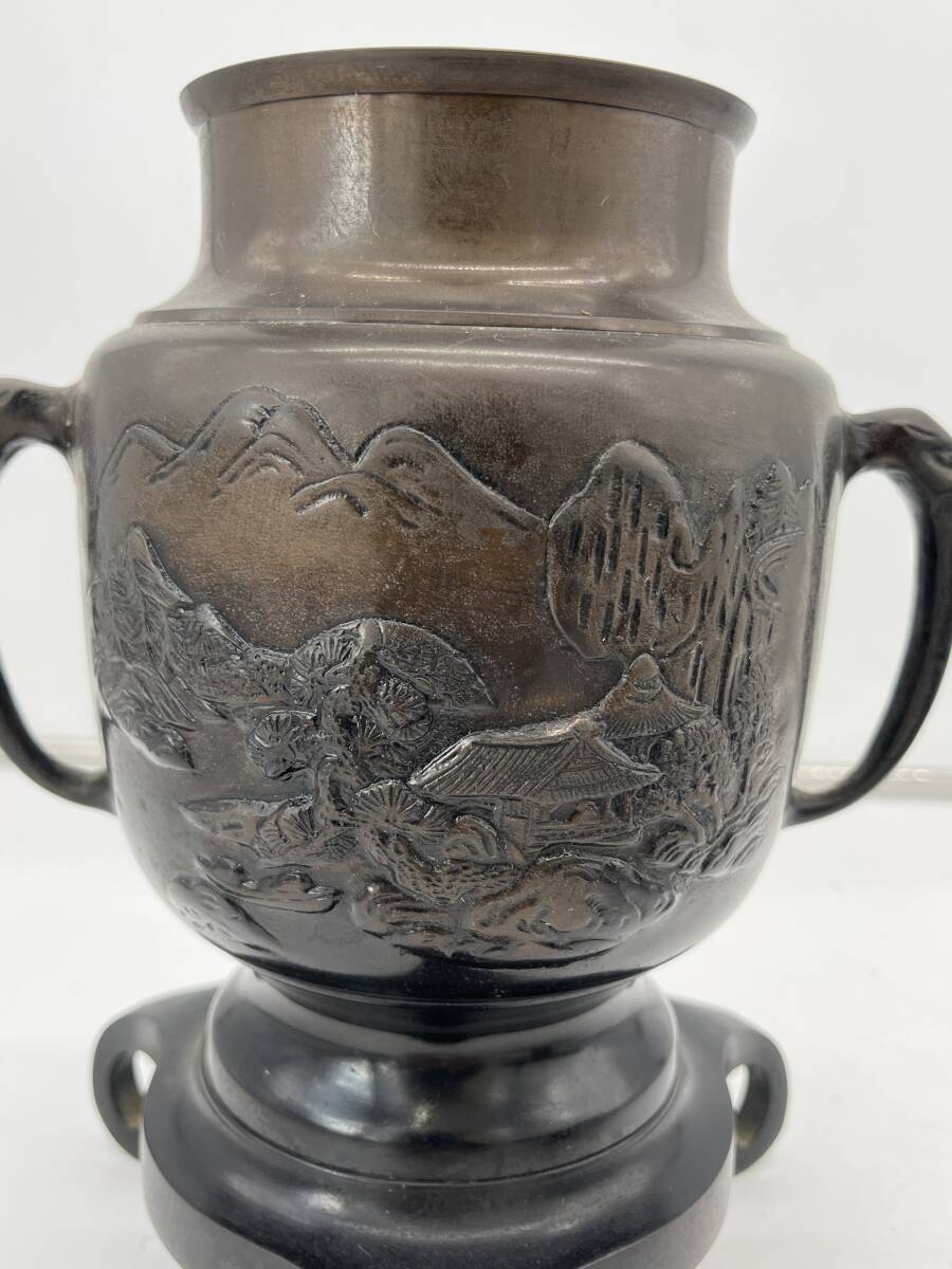 T1005 薄端 銅製 双耳 三足 花器 花瓶 花入 華道具 茶道具 中古 T1005 薄端 銅製 双耳 三足 花器 花瓶 花入 華道具 茶道具 中古