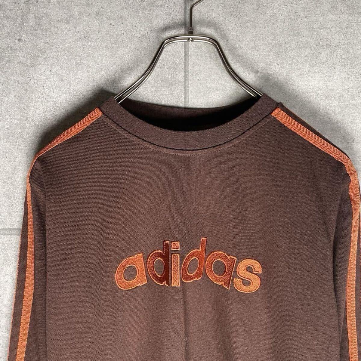 old adidas 長袖 Tシャツ 刺繍 センターロゴ アームライン 良 old adidas 長袖 Tシャツ 刺繍 センターロゴ アームライン 良