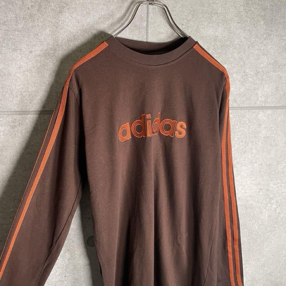 old adidas 長袖 Tシャツ 刺繍 センターロゴ アームライン 良 old adidas 長袖 Tシャツ 刺繍 センターロゴ アームライン 良
