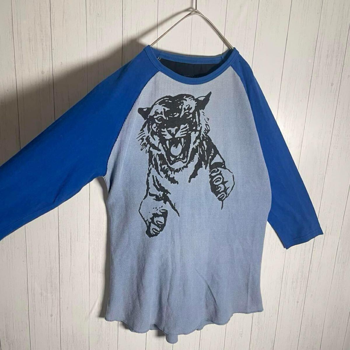 ビンテージ 七分袖 Tシャツ 虎 アニマル ラグラン サーマル ビンテージ 七分袖 Tシャツ 虎 アニマル ラグラン サーマル