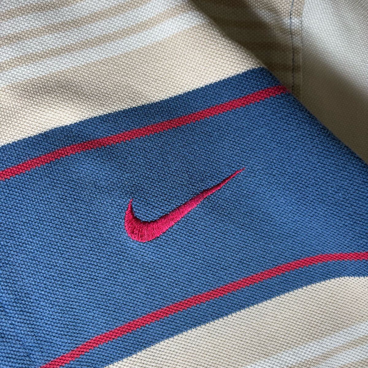OLD NIKE ポロシャツ 銀タグ 90s 太ボーダー 刺繍 ハーフジップ OLD NIKE ポロシャツ 銀タグ 90s 太ボーダー 刺繍 ハーフジップ