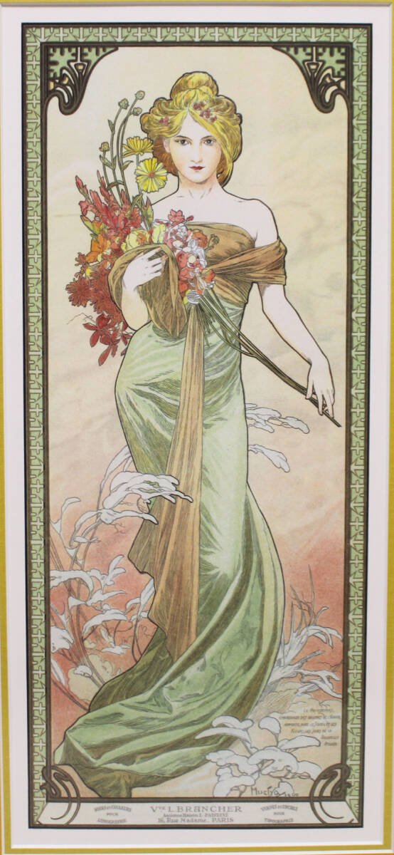真作保証】ミュシャ Alphonse Mucha「春 四季」リトグラフ 真作保証】ミュシャ Alphonse Mucha「春 四季」リトグラフ