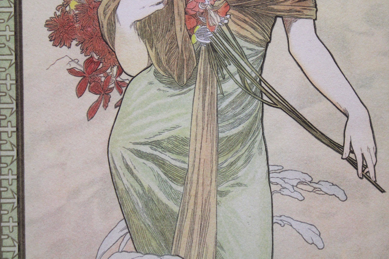 真作保証】ミュシャ Alphonse Mucha「春 四季」リトグラフ 真作保証】ミュシャ Alphonse Mucha「春 四季」リトグラフ
