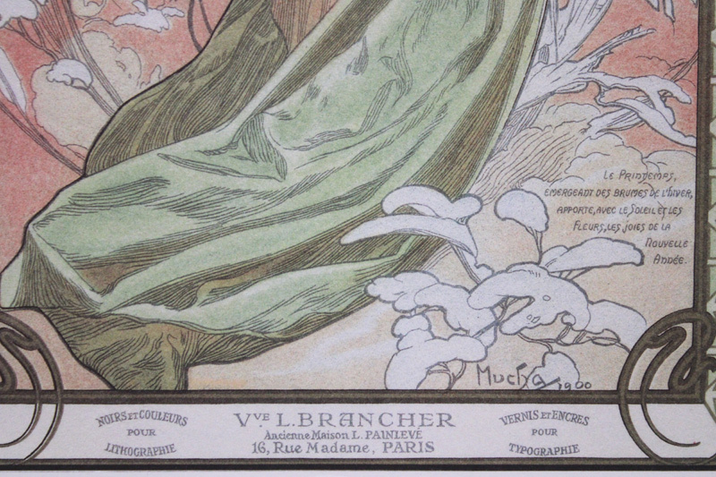 真作保証】ミュシャ Alphonse Mucha「春 四季」リトグラフ 真作保証】ミュシャ Alphonse Mucha「春 四季」リトグラフ