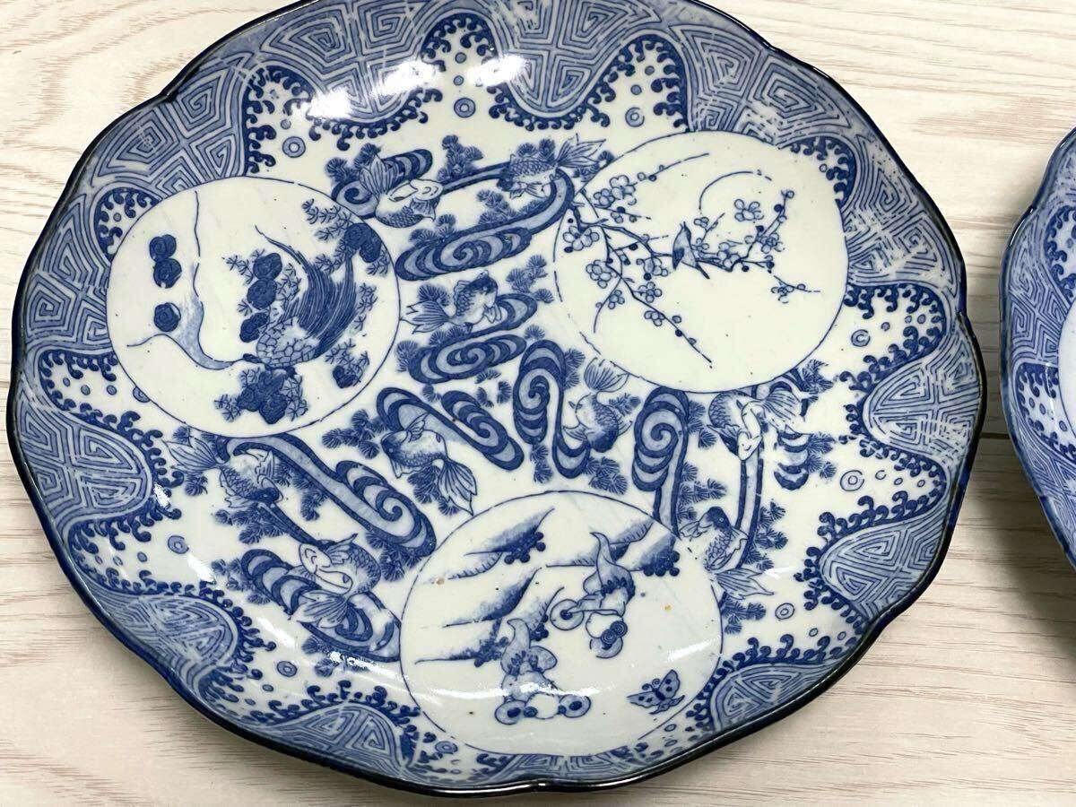 幕末〜明治時代? 古染付 菓子鉢在銘有り 古伊万里? 染付 和 幕末〜明治時代? 古染付 菓子鉢在銘有り 古伊万里? 染付 和