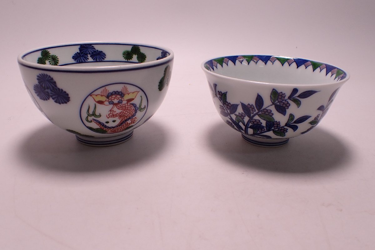 040369 館林源右衛門 染錦 龍文 他 茶碗 飯茶碗 二客 和食器 040369 館林源右衛門 染錦 龍文 他 茶碗 飯茶碗 二客 和食器