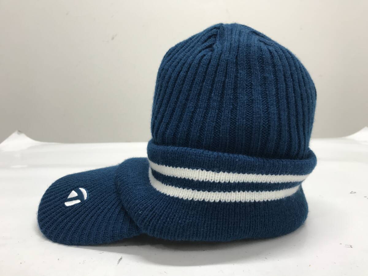 【USED】TaylorMade テーラメイド アクリル ニット キャップ ロゴ刺繍 ブルー系 青 サイズ フリー 57-59cm ゴルフウェア_画像3