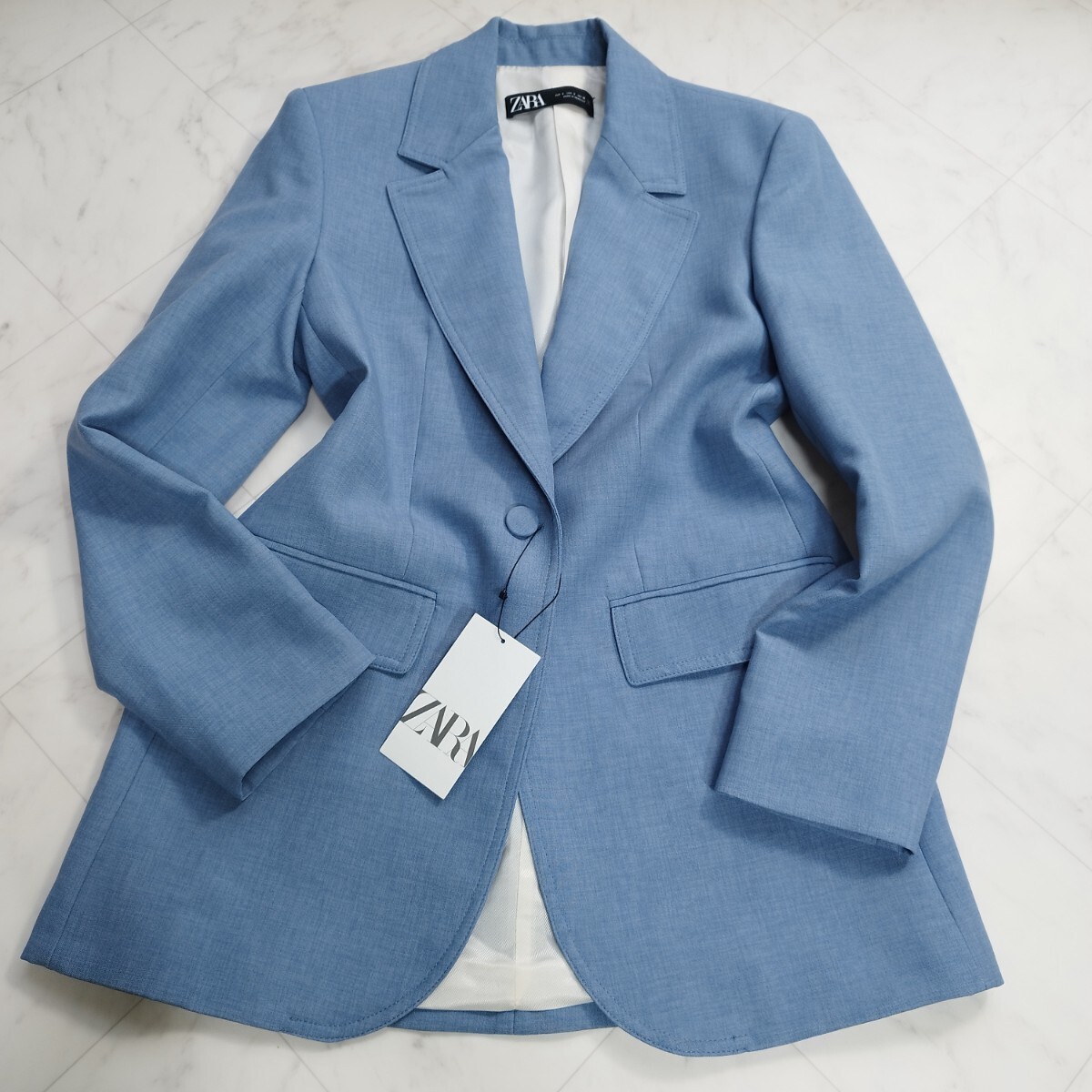 新品 タグ付き ZARA ザラ テーラードジャケット ライトブルー M 新品 タグ付き ZARA ザラ テーラードジャケット ライトブルー M
