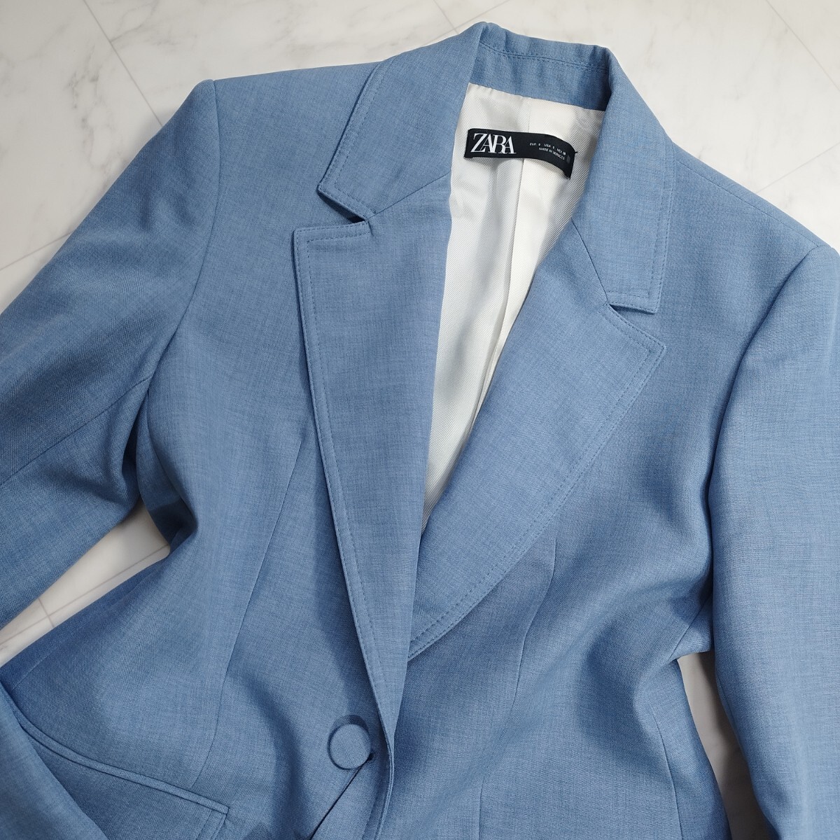 新品 タグ付き ZARA ザラ テーラードジャケット ライトブルー M 新品 タグ付き ZARA ザラ テーラードジャケット ライトブルー M