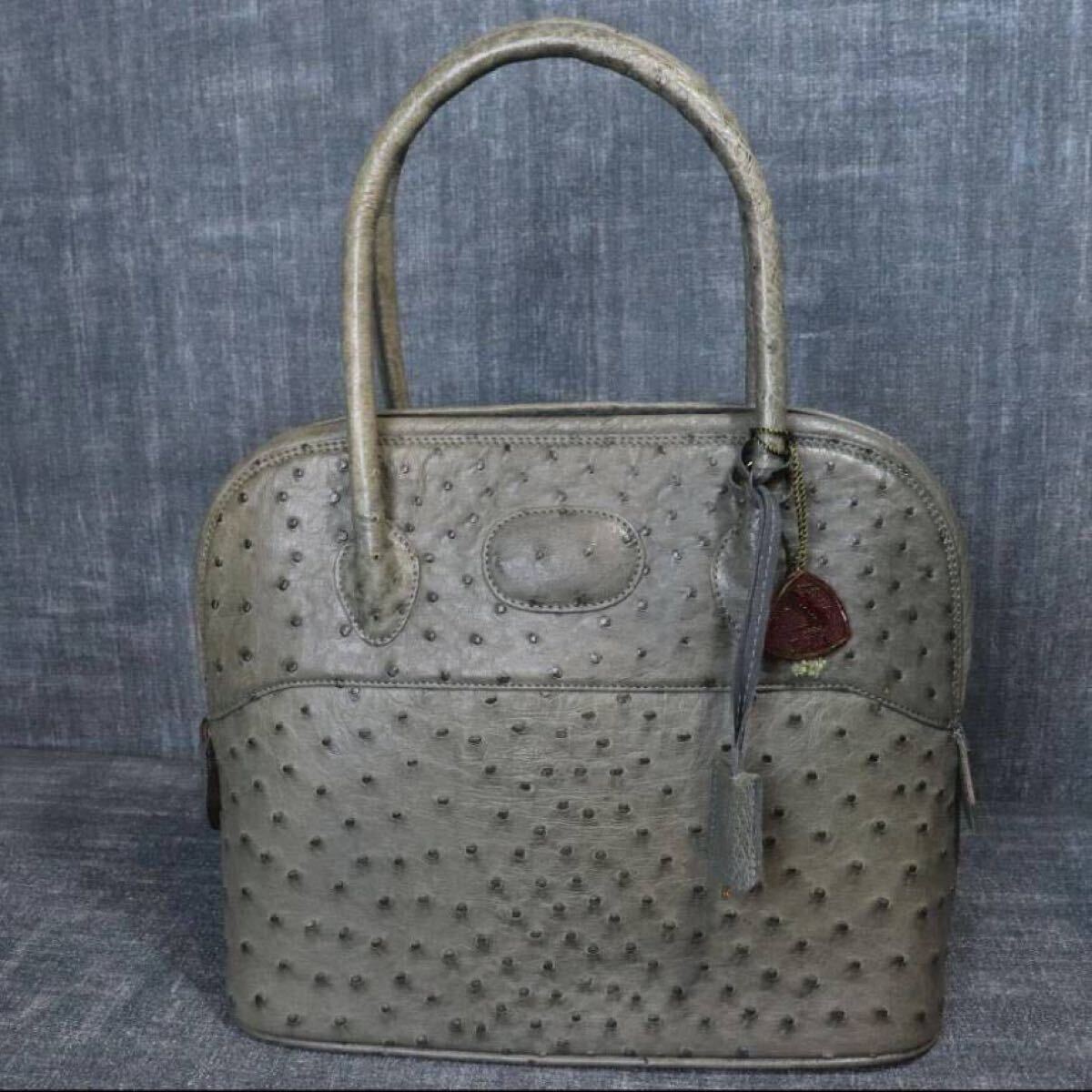 １円スタート JRA オーストリッチ ブガッティ型 クロシェット 2way ハンドバッグ ダチョウ genuine ostrich 駝鳥 エキゾチックレザー 1スタ