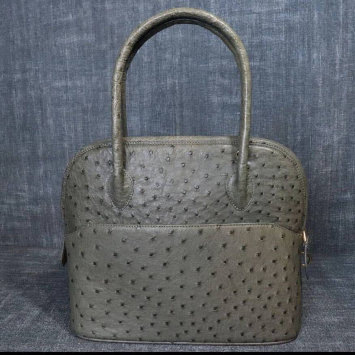 １円スタート JRA オーストリッチ ブガッティ型 クロシェット 2way ハンドバッグ ダチョウ genuine ostrich 駝鳥 エキゾチックレザー 1スタ