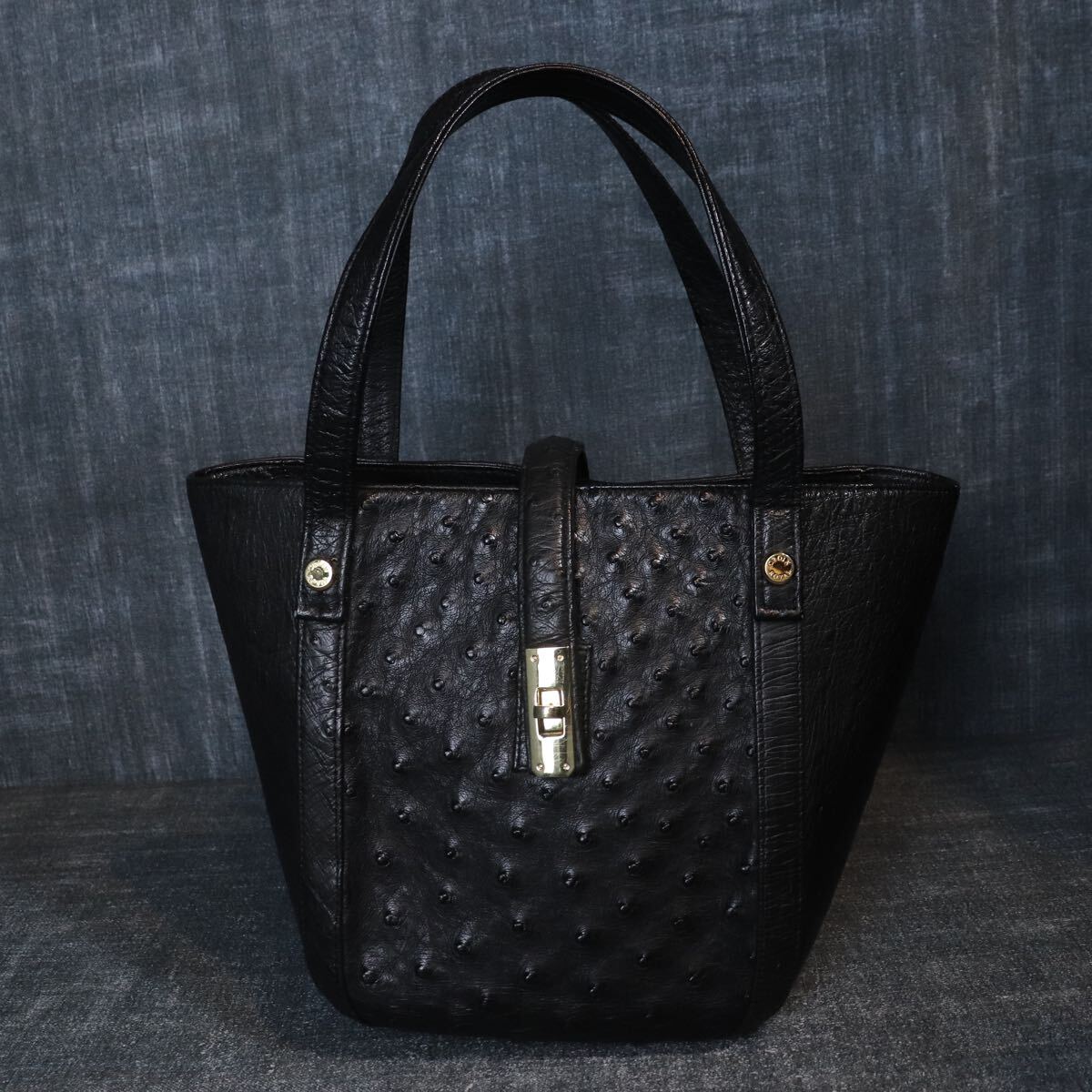 １円スタート オーストリッチ ターンロック バケツ型 ハンドバッグ ダチョウ genuine ostrich 駝鳥 エキゾチックレザー 1スタ