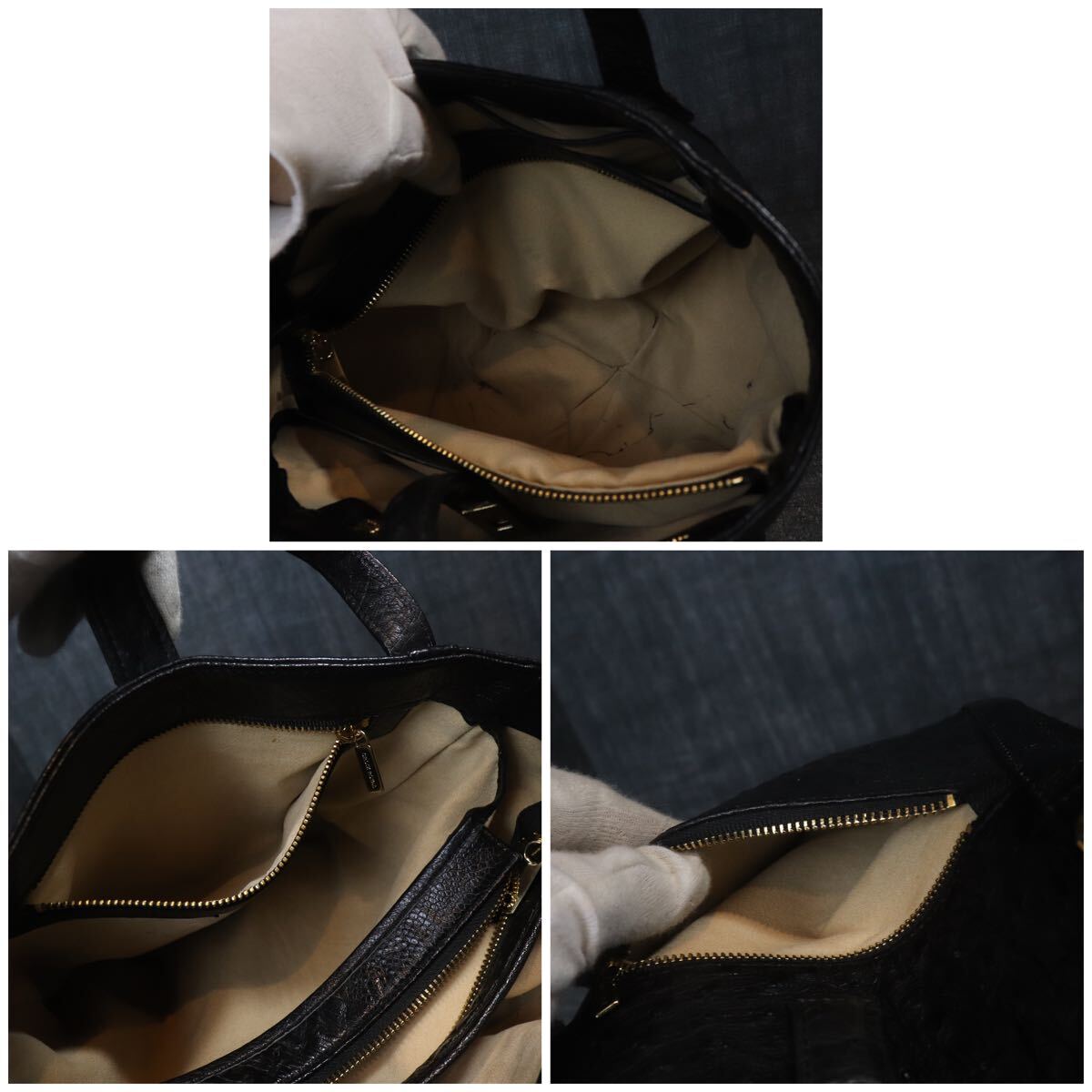 １円スタート オーストリッチ ターンロック バケツ型 ハンドバッグ ダチョウ genuine ostrich 駝鳥 エキゾチックレザー 1スタ