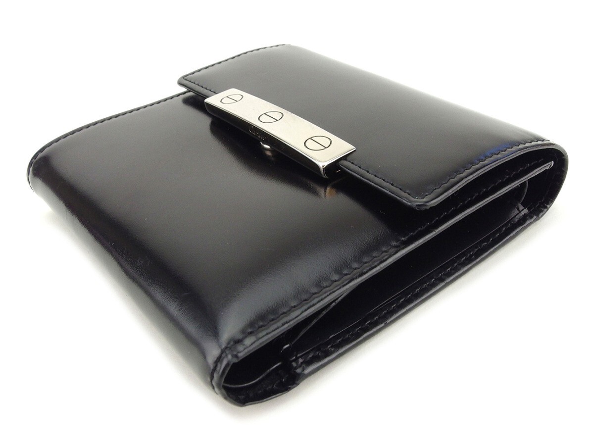 カルティエ 三つ折り 財(cái)布 レディース ラブコレクション ブラック シルバー 中古