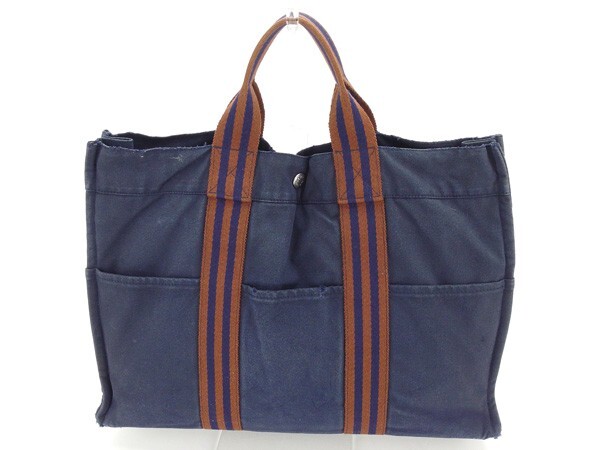 エルメス トートバッグ ハンドバッグ レディース トートMM フールトゥ ネイビー×ブラウン 中古
