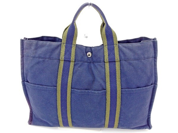 エルメス トートバッグ ハンドバッグ レディース トートMM フールトゥ ネイビー×グリーン 中古