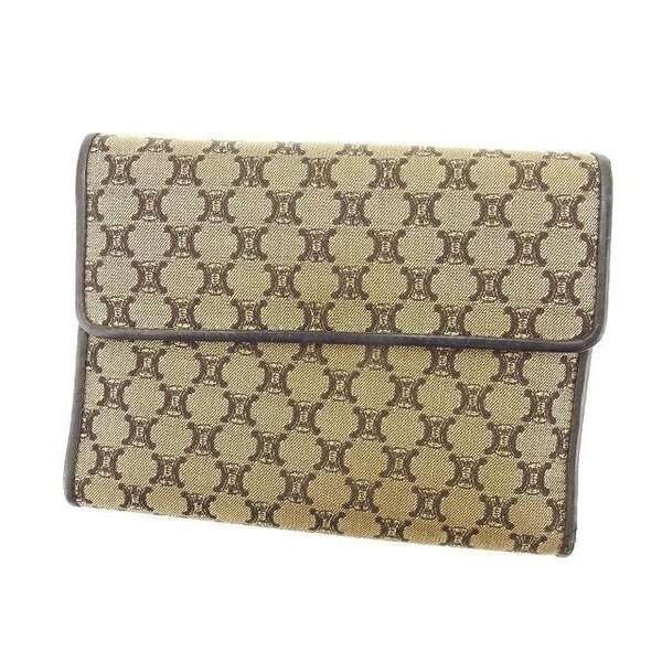  Celine три складывать кошелек женский Macadam бежевый × Brown б/у 
