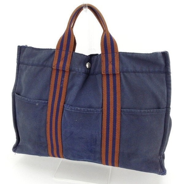 エルメス トートバッグ ハンドバッグ レディース トートMM フールトゥ ネイビー×ブラウン 中古