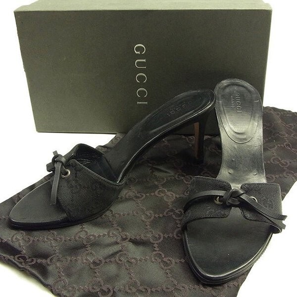  Gucci сандалии #38C женский GG парусина черный б/у 