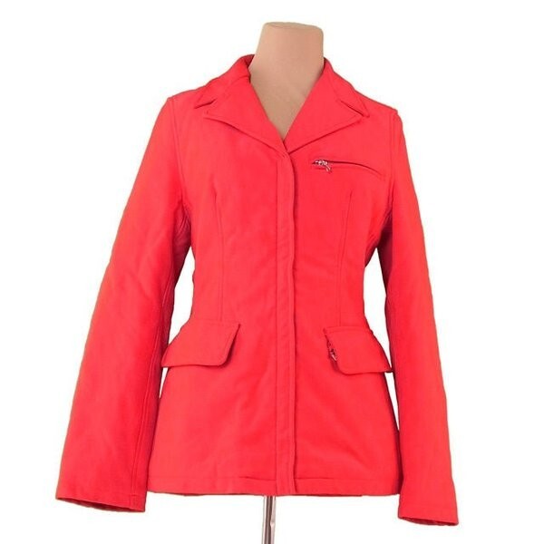 プラダ コート レディース ?Mサイズ シングルZIP レッド×シルバー 中古