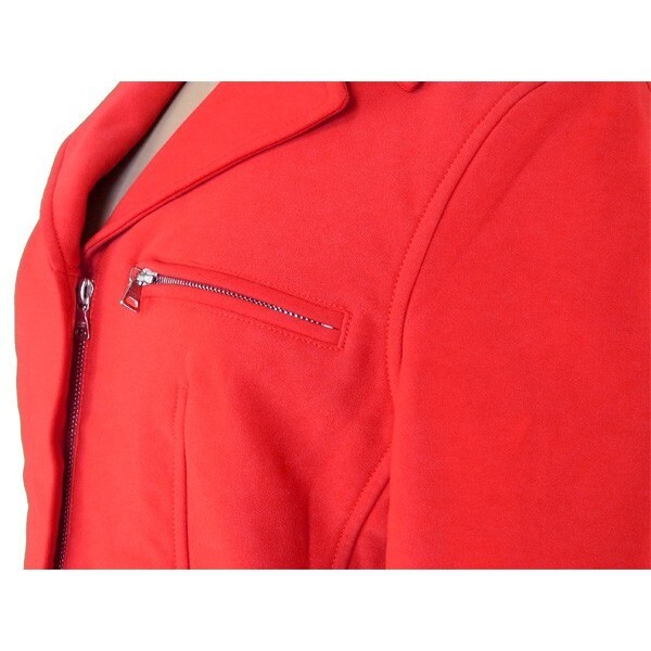 プラダ コート レディース ?Mサイズ シングルZIP レッド×シルバー 中古