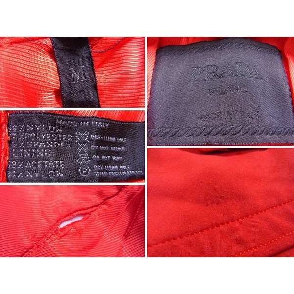 プラダ コート レディース ?Mサイズ シングルZIP レッド×シルバー 中古