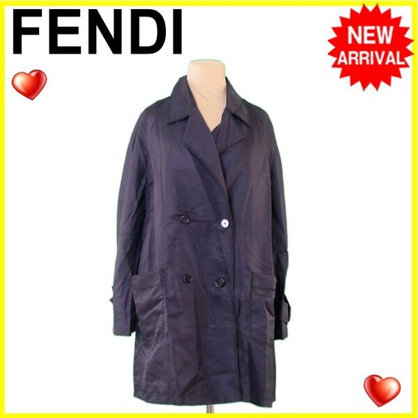 フェンディ コート ダブル レディース トレンチ ブラック 中古