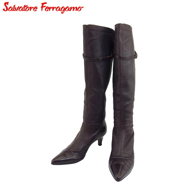 サルヴァトーレ フェラガモ ブーツ シューズ 靴 レディース ♯5ハーフC ロングブーツ ヴァラ Salvatore Ferragamo 中古
