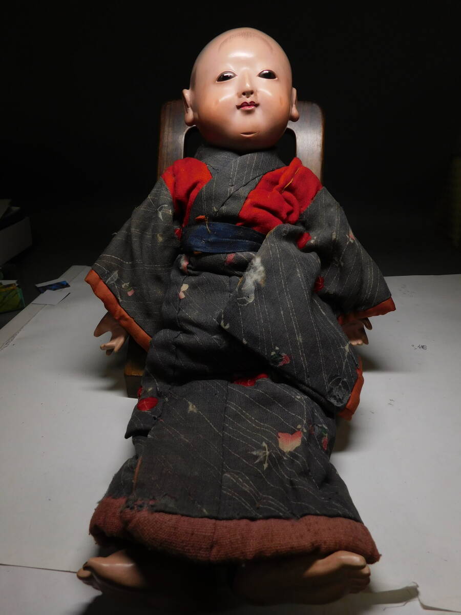 岡黒 稀少 初だし品 江戸期 市松人形 男の子 約46cm 珍品 岡黒 稀少 初だし品 江戸期 市松人形 男の子 約46cm 珍品
