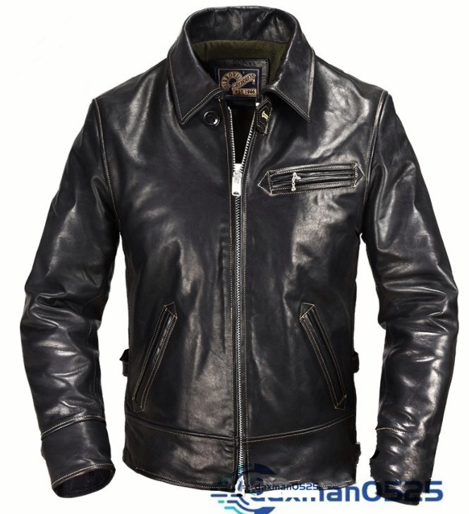 ホースハイド　トラッカースタイル シングルライダース レザージャケット ブラック　Lサイズ　1930 オイルレザー 馬革