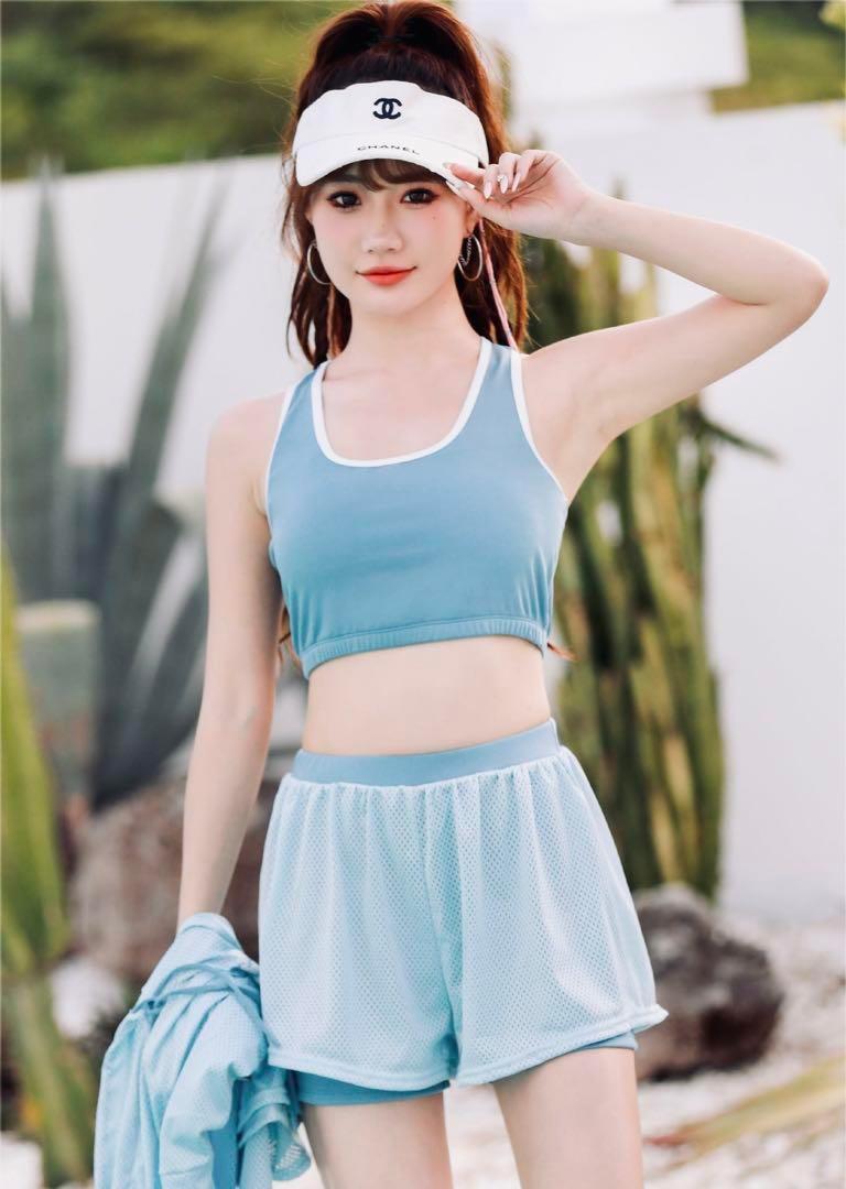 レディース ジュニア ラッシュガード 水著 3點セット ブルー セパレート水著