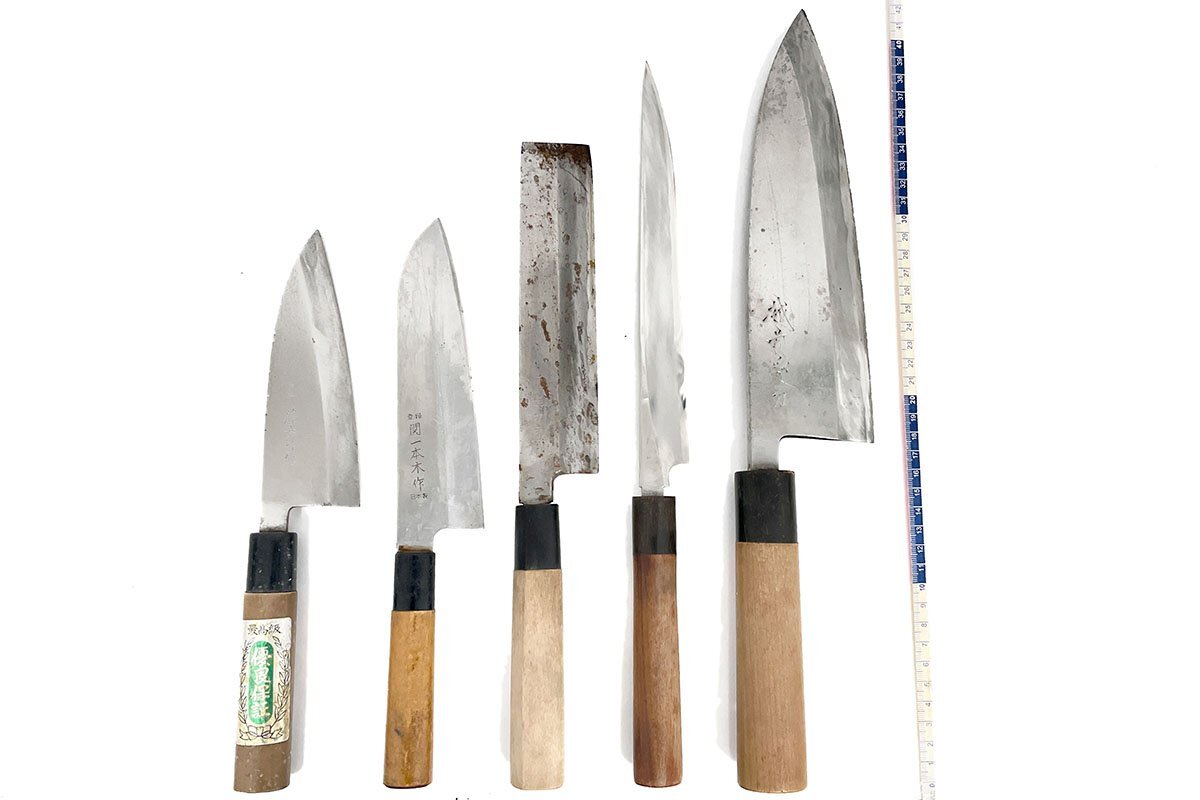 1円出品】和包丁 5本|越後前愛刀 出刃・関一本木 万能・藤五郎 1円出品】和包丁 5本|越後前愛刀 出刃・関一本木 万能・藤五郎