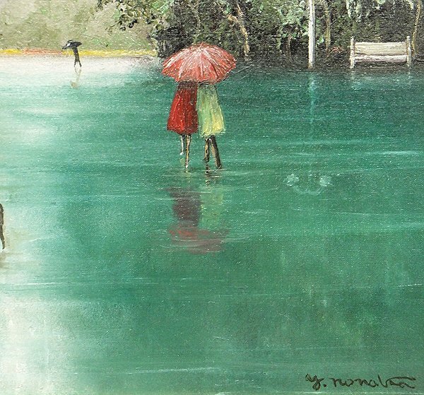 GLC】能仲ヤツヲ 「雨の公園」 ◇一枚の絵取扱・油彩4号 モダン GLC】能仲ヤツヲ 「雨の公園」 ◇一枚の絵取扱・油彩4号 モダン
