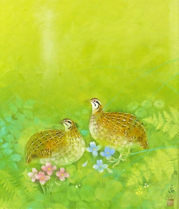 GLC】野々内良樹 「鶉」 日本画10号共シール 日展会員 師:西山 GLC】野々内良樹 「鶉」 日本画10号共シール 日展会員 師:西山