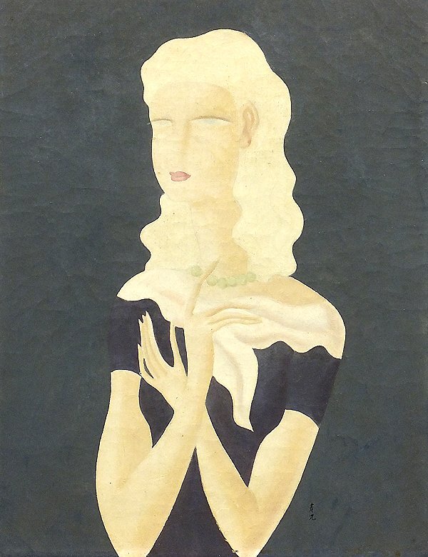 GLC】東郷青児 「碧い珠」 ◇東郷青児回顧展出展作・油彩6号 GLC】東郷青児 「碧い珠」 ◇東郷青児回顧展出展作・油彩6号
