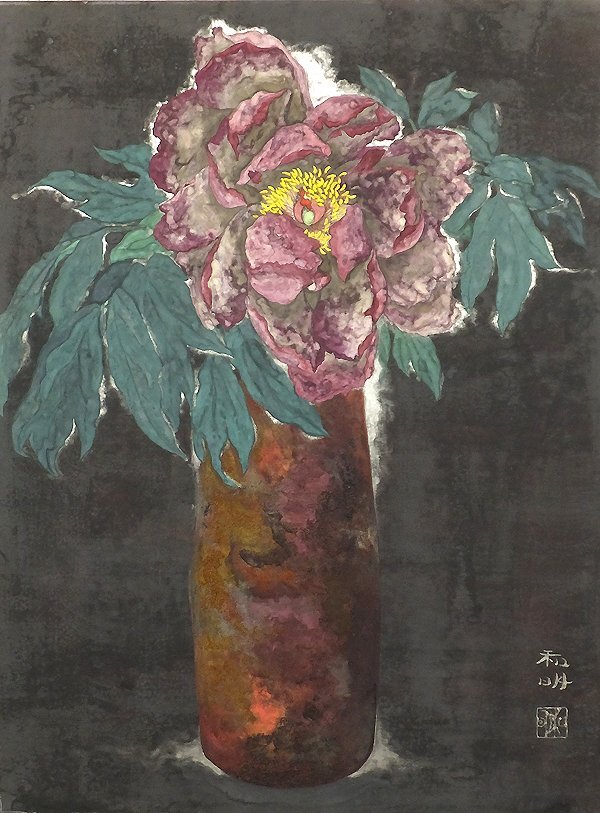 GLC】能島和明 「黒牡丹」 日本画12号共シール 日本芸術院賞 GLC】能島和明 「黒牡丹」 日本画12号共シール 日本芸術院賞