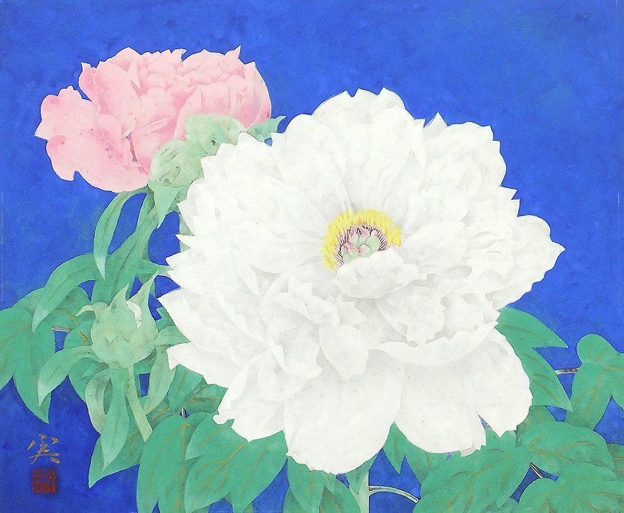 GLC】稲元実 「牡丹」 日本画8号共シール 日展評議員 師:加藤東 GLC】稲元実 「牡丹」 日本画8号共シール 日展評議員 師:加藤東