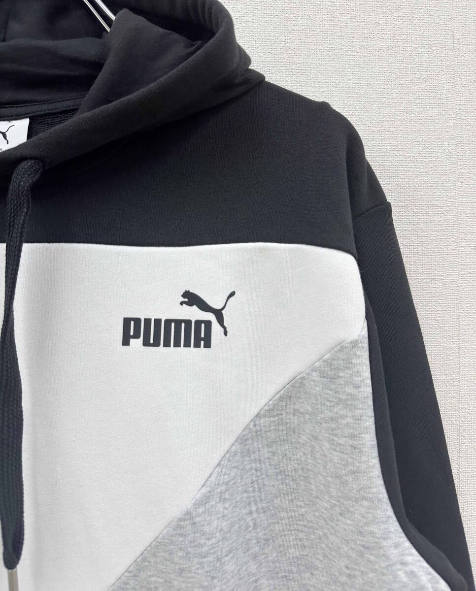 新品 XL ★ PUMA POWER プーマ パワー メンズ カラーブロック パーカー フーディ 里毛 フレンチテリー フード付 スウェット ブラック LL