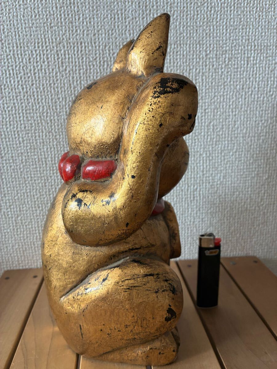古い 木彫 漆塗り? 黄金 招き猫 置物 骨董 時代物(東洋彫刻 古い 木彫 漆塗り? 黄金 招き猫 置物 骨董 時代物(東洋彫刻