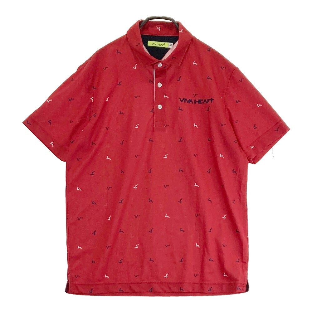 VIVA HEART ビバハート 半袖ポロシャツ ロゴ総柄 レッド系 50 [240101424887] ゴルフウェア メンズ_画像1