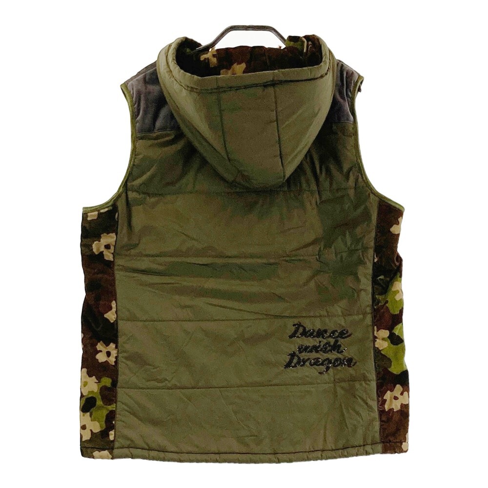DANCE WITH DRAGON ダンスウィズドラゴン フード付 中綿 ハーフジップ　ベスト カーキ系 4 [240101184020] ゴルフウェア レディース_画像2