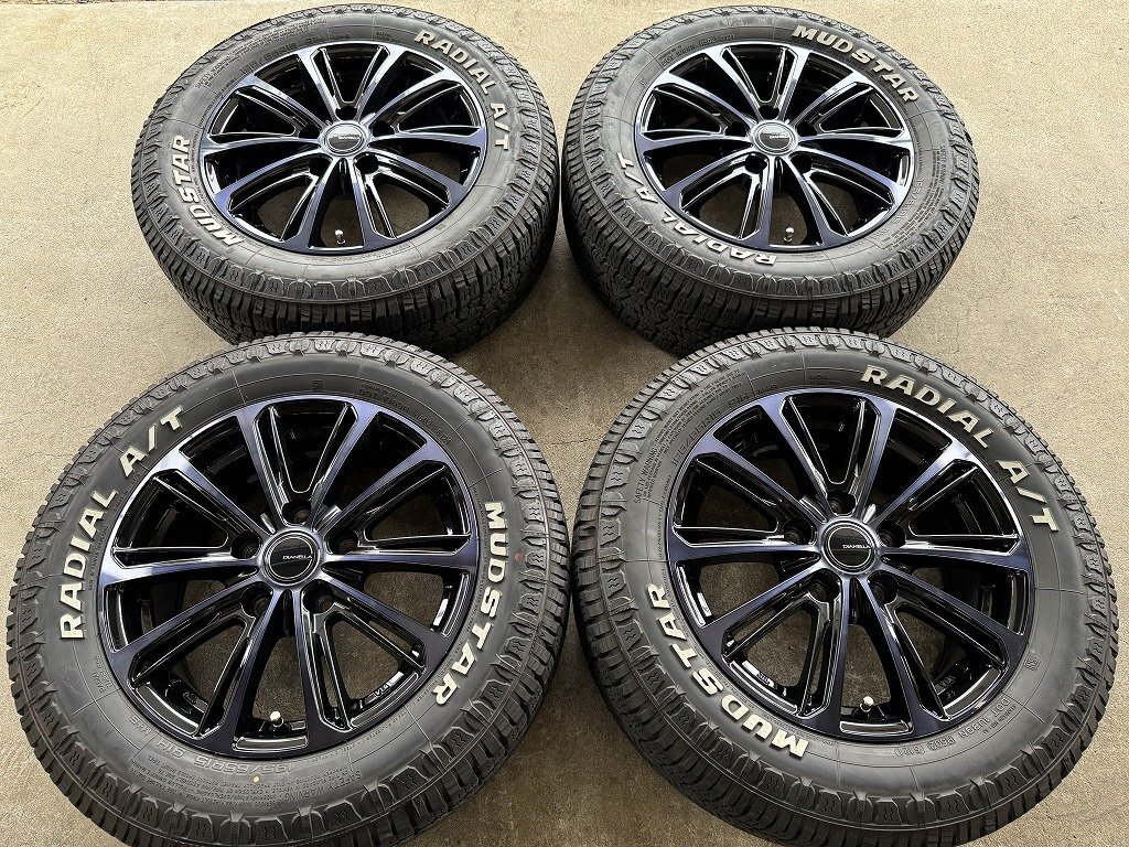ホワイトレター 4本 ★ ブラック系アルミ 6J +43 5-114.3 ★ 溝多い MUDSTAR ラジアルA/T 195/65R15 ★ ノア ステップワゴン フリード